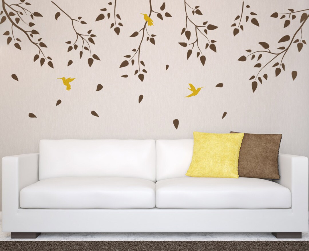Vinyl Art Tree Branch With Birds Birch Tree Wall Decal Wall Sticker ...