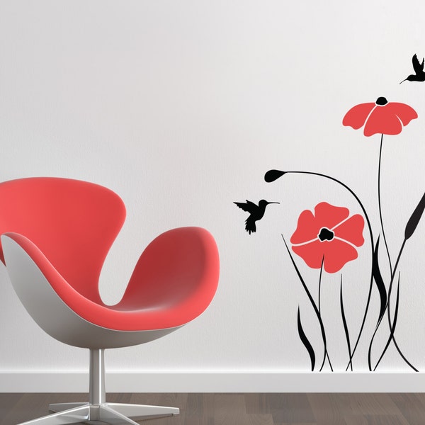 Red Poppy Flower Decals for Walls Baby Room Designs Decals For Walls Custom Vinyl wall Decals DecalIsland-Red Poppy Flowers SD 022