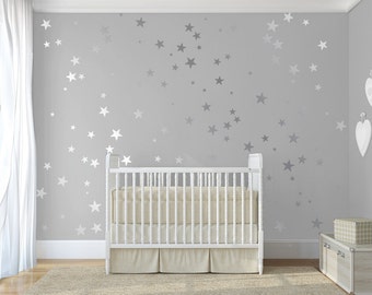 Silver confetti stars  Stick on Wall Art Silver vinyl wall decal sticker stars Silver star decal set for baby nursery By  DecalIsland-SD 092