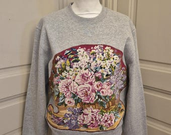 Heather Grey Sweatshirt mit floraler Canvas-Applikation