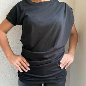 Asymmetric Draped Top Short Sleeve Blouse