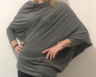 Twisted Top Long Sleeve Tunic in Grey