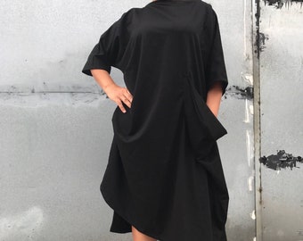 Black dress / Asymmetric tunic / Loose dress / Kaftan