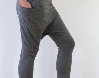 Pantalones Harem Grises: Pantalones de Jersey de Algodón con Pierna Caída y Pernera Ajustada