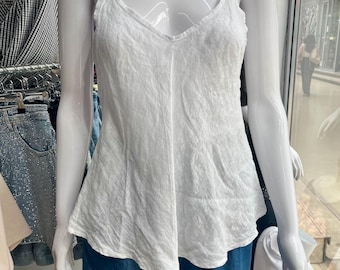 White Linen Top Spaghetti Straps