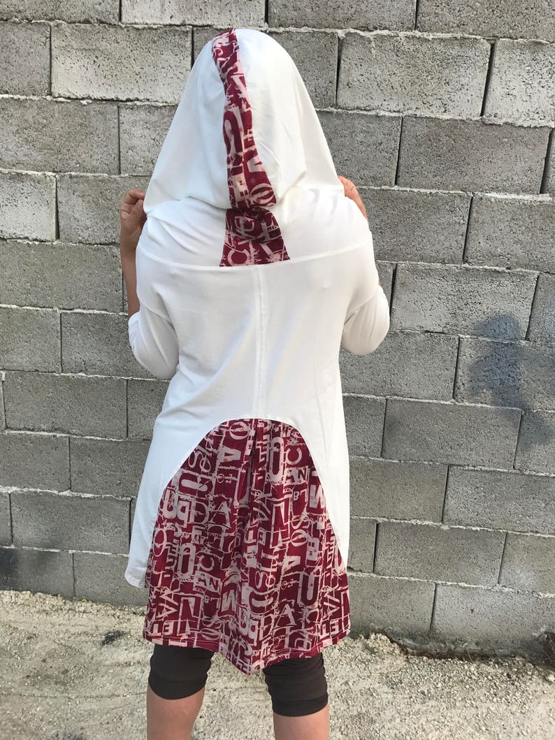 Hoodie Top Loose Tunic Extravagant Ivory Blouse Asymmetric Tunic
