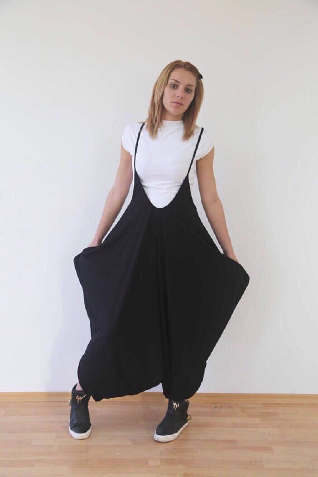 Women's Black/white High Waisted Exposed Sides Flared Bell Bottoms