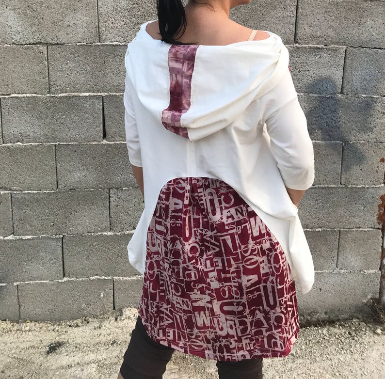 Hoodie Top Loose Tunic Extravagant Ivory Blouse Asymmetric Tunic