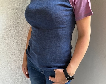 Camiseta 100 % LANA MERINO Mujer Multicolor Manga Corta Peso Ligero