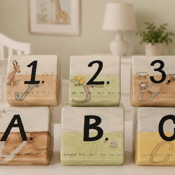 Rae Dunn Ceramic ABC 123 Nursery Wall Plaques - Set of 6