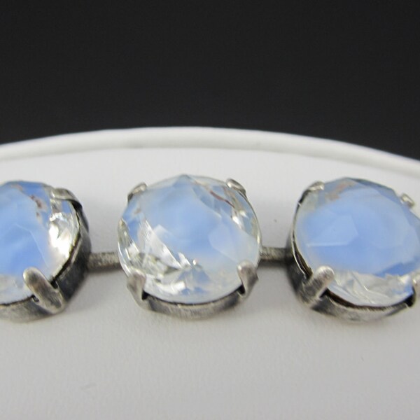 Vintage Light Sapphire Moonstone and Crystal Givre Tri-Stone Bracelet set in Antique Silver