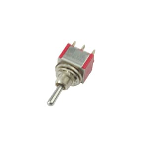 May include: A silver toggle switch with a red plastic housing. The switch has a single lever and three terminals.
