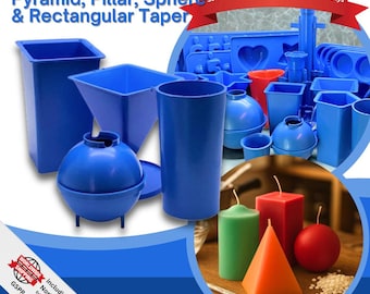 Conjunto de 4 moldes para velas Proops, 1 pirâmide, 1 pilar, 1 retangular cônico, 1 esfera, fabricado no Reino Unido (S7566). Frete grátis para o Reino Unido.