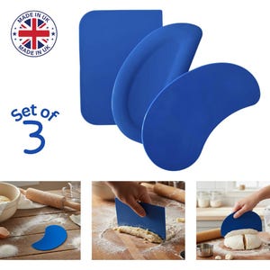 Linic Products UK Made Flexible Plastic Scraper Set, 3 Shapes, Blue. Pastry, Bread, Pizza, Dough Scrapers. (S7379) Free UK Postage