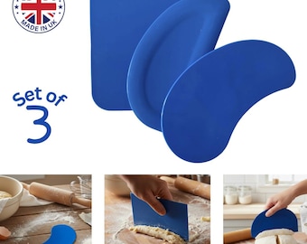 Linic Products UK Made Flexible Plastic Scraper Set, 3 Shapes, Blue. Pastry, Bread, Pizza, Dough Scrapers. (S7379) Free UK Postage