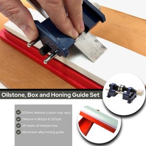 ProopsOilstone, Box & Honing Guide Chisel Plane Blade Kit Sharpening Woodworking (W3334) Free UK Postage