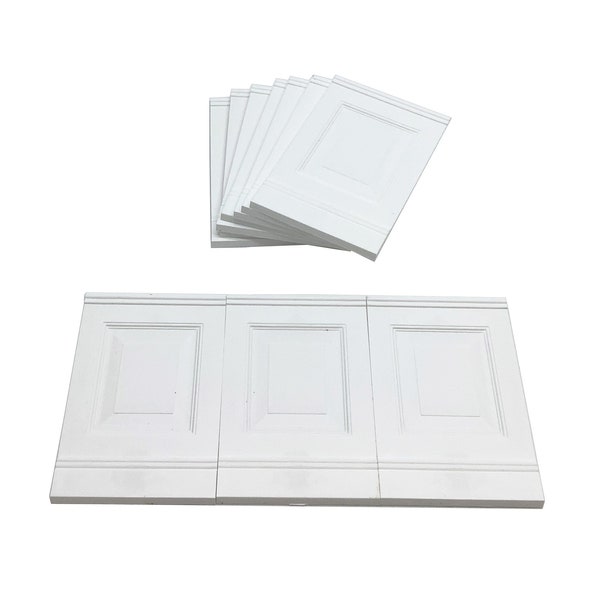 Dolls House Wall Panels, White, Fielded Panels, Pack of 10, 1/12th Scale.  (A1001)  Free UK Postage