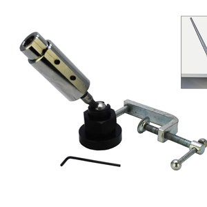 May include: A silver and black adjustable antenna mount with a clamp for attaching to a surface. The mount has a ball joint for adjusting the angle of the antenna. A small wrench is included for tightening the mount.
