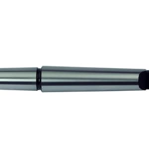 Könnte beinhalten: Ein silberner Metall-Bohrfutter mit schwarzer Endkappe. Das Futter dient zum Halten von Bohrer.