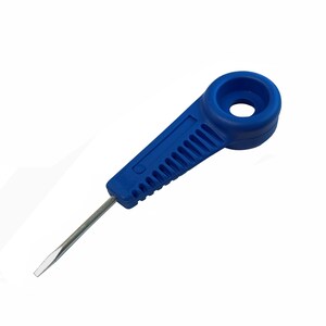 May include: A blue plastic screwdriver with a round handle and a metal shaft.
