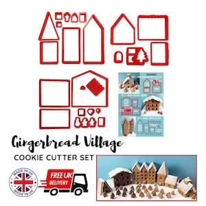 Linic Products UK Made Cookie Cutter Set, Gingerbread Village, including Swiss Cottage, Tall Canal House, etc. (S7879) Free UK Postage.