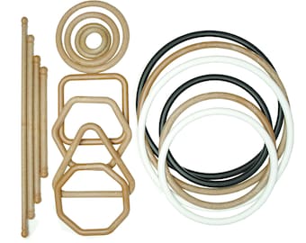 Linic Products UK Made Macrame Rings and Dowels/Rods, Set of 18, Plastic, Various Shapes/Sizes and Colours. (S7812) Free UK Postage.