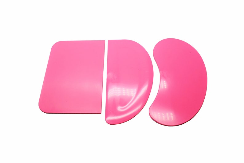 Linic Products UK Made Flexible Plastic Scraper Set, 3 Shapes, Pink. Pastry / Bread / Pizza Dough, Baking. S7358 Free UK Postage. image 1
