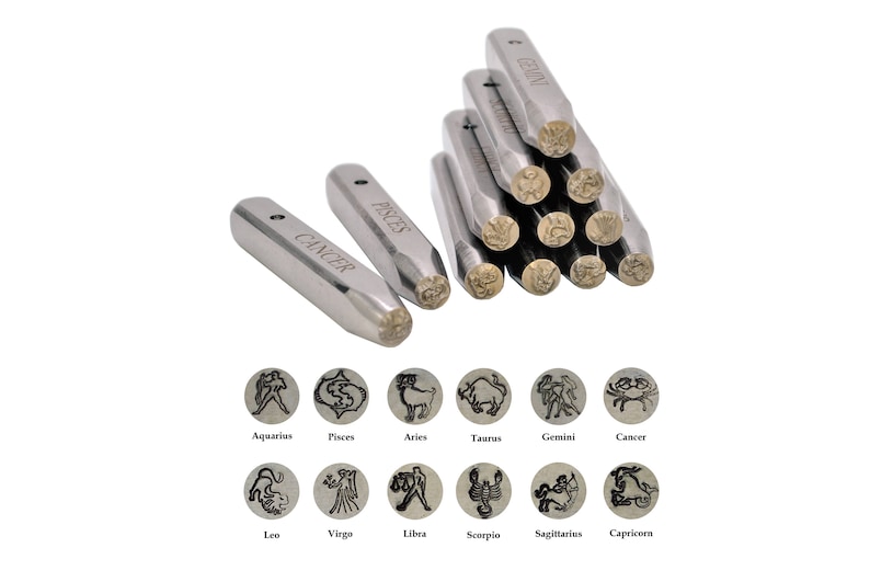 Proops Metal Stamp Set 12 Zodiac Horoscope Star Sign Punches Etsy