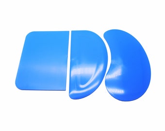 Linic Products UK Made Flexible Plastic Scraper Set, 3 Shapes, Blue. Pastry, Bread, Pizza, Dough Scrapers. (S7379) Free UK Postage