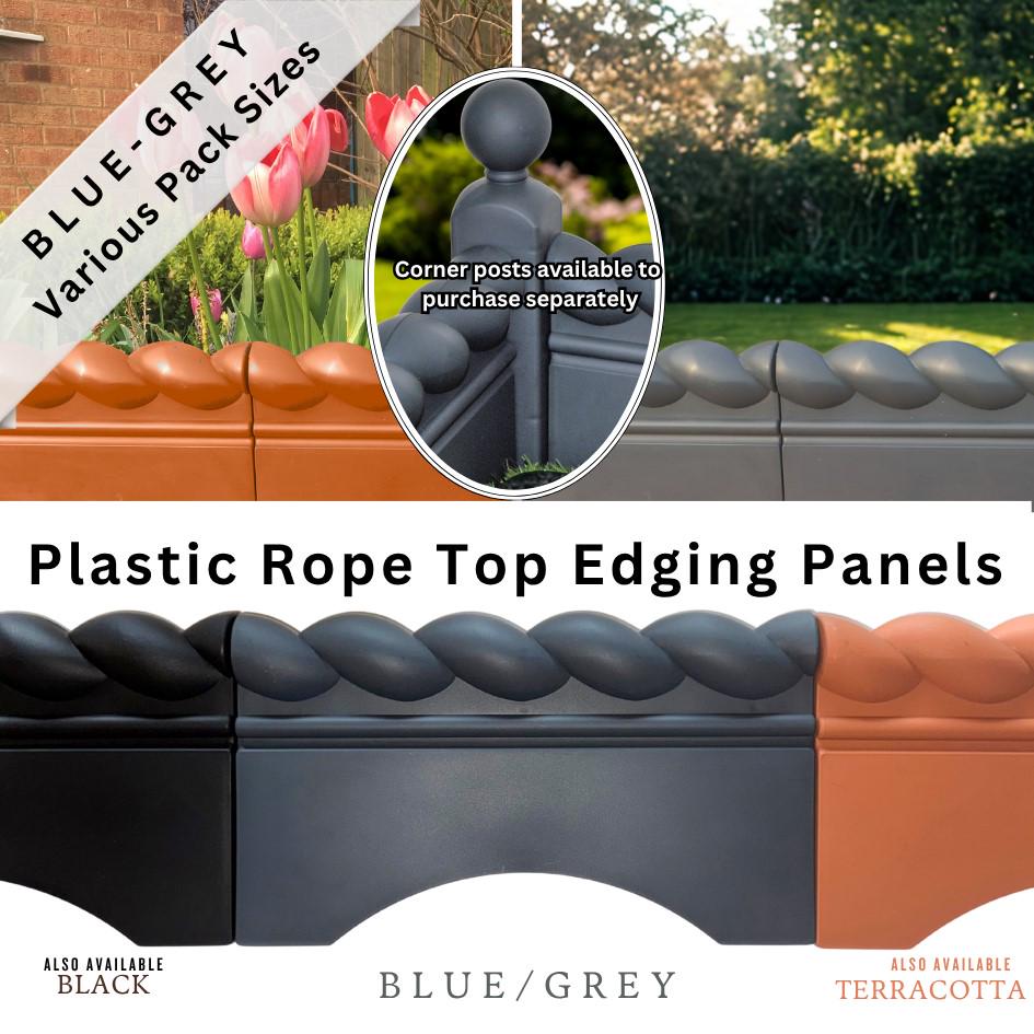 Garden Border / Lawn Edging Panel, Rope Top, Blue/grey. UK Made