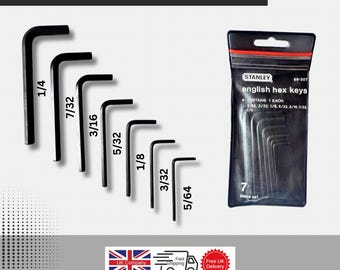 Stanley 7 Piece English Hex Keys 5/64" 3/32" 1/8" 5/32" 3/16" 7/32" 1/4" Allen Keys. (M0289) Free UK Postage