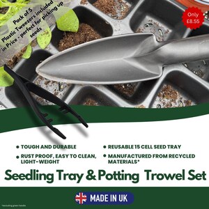 Linic Products UK Made Seedling Starter Kit (15 Cell Full Size Seed Tray, Garden Potting Trowel, Plastic Tweezers). (X8173) Free UK Postage.