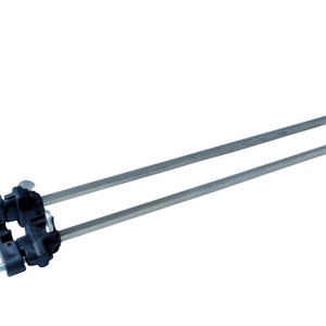 May include: A silver metal tool with a black plastic handle. The tool has two long, thin metal rods that extend from the handle.