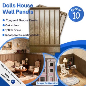 Puppenhaus Wandplatten, Eiche, Nut und Feder, 10er Pack, 1/12. (A1004) Versandkostenfrei.
