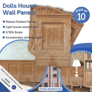 Puppenhaus Wandpaneele, hellbraun in Holzoptik, gefilzt, 10er Pack, 1:12. (A1015) Versandkostenfrei.