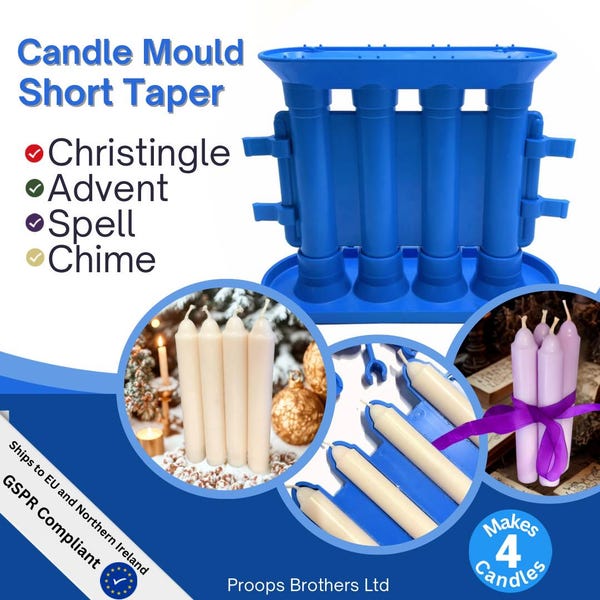 Molde para velas Proops, velas cónicas cortas/pequeñas para cenas/Christingle/Adviento/campanas, rinde 4 velas de 4" de largo, hecho en el Reino Unido (S7892) Envío gratuito al Reino Unido.