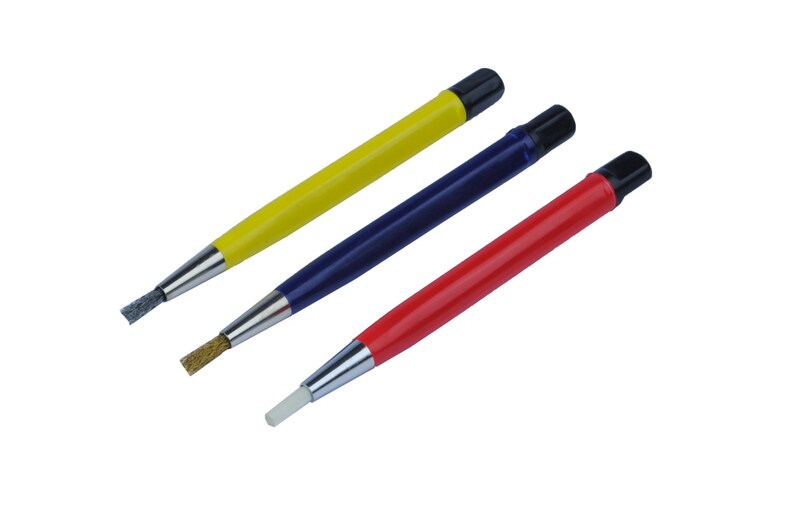 Set x 3 brass steel fiberglass Scratch brush pen pencil removes rust scratches