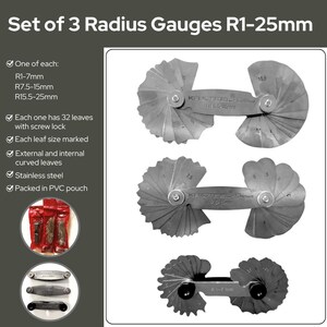Proops Image Proops Set X 3 , 1 - 25mm Radius Gauge, Dual End, Measuring, Folding ...