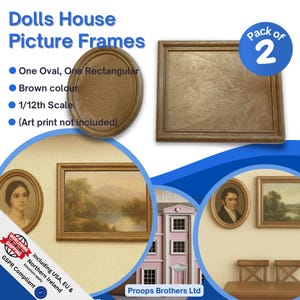 Poppenhuisfotolijst, set van 2 (ovaal en rechthoekig), schaal 1/12. Keuze uit kleuren. (A1007) Gratis verzending in het VK