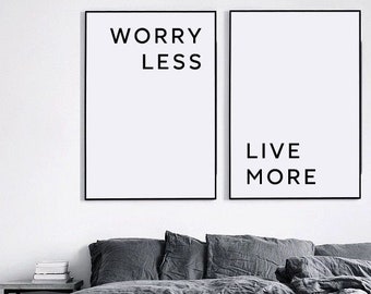 Bedroom decor, Inspirational gifts, Living room wall decor, Motivational wall decor, Dorm decor, Worry Less Live More, Bedroom wall art