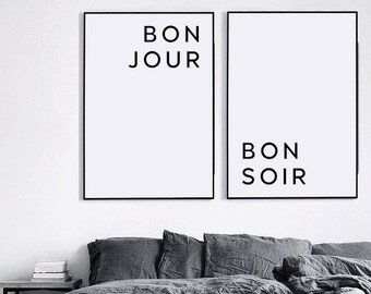 Master bedroom wall art, Living room art, Bedroom wall decor, French prints, Bedroom printable, Bon Jour Print, Inspirational wall art