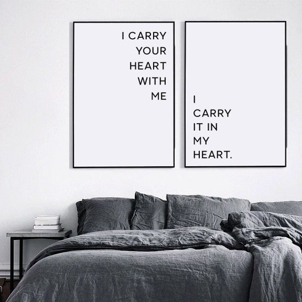 Ukraine shops, Ukraine sellers, I carry your heart with me, Bedroom decor, Printable art, Above bed decor, ee cummings print,  Love prints