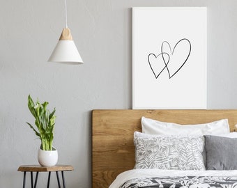 Two hearts print, Living room sign, Minimalistic wall decor, Heart print, Love printable art, Romantic wall art, Simple minimalist wall art