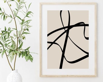 Abstract Beige Black Wall Art, Beige Printable Wall Art, Neutral Wall Art, Neutral Abstract Print, Modern Line Art, Neutral Abstract Art