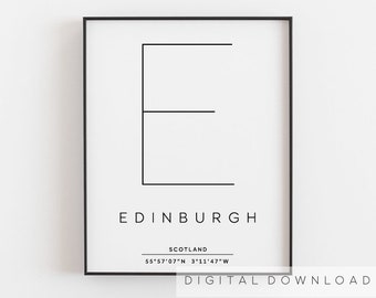 Edinburgh Scotland Coordinates Black /& White Travel Quote Poster Print