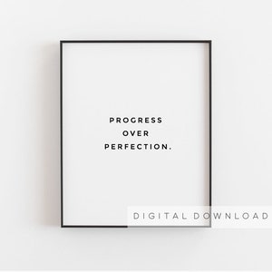 Motivational wall decor, Progress over perfection, Home office decor, Motivational quote print, Fintess home gym decor, Office printable art image 1