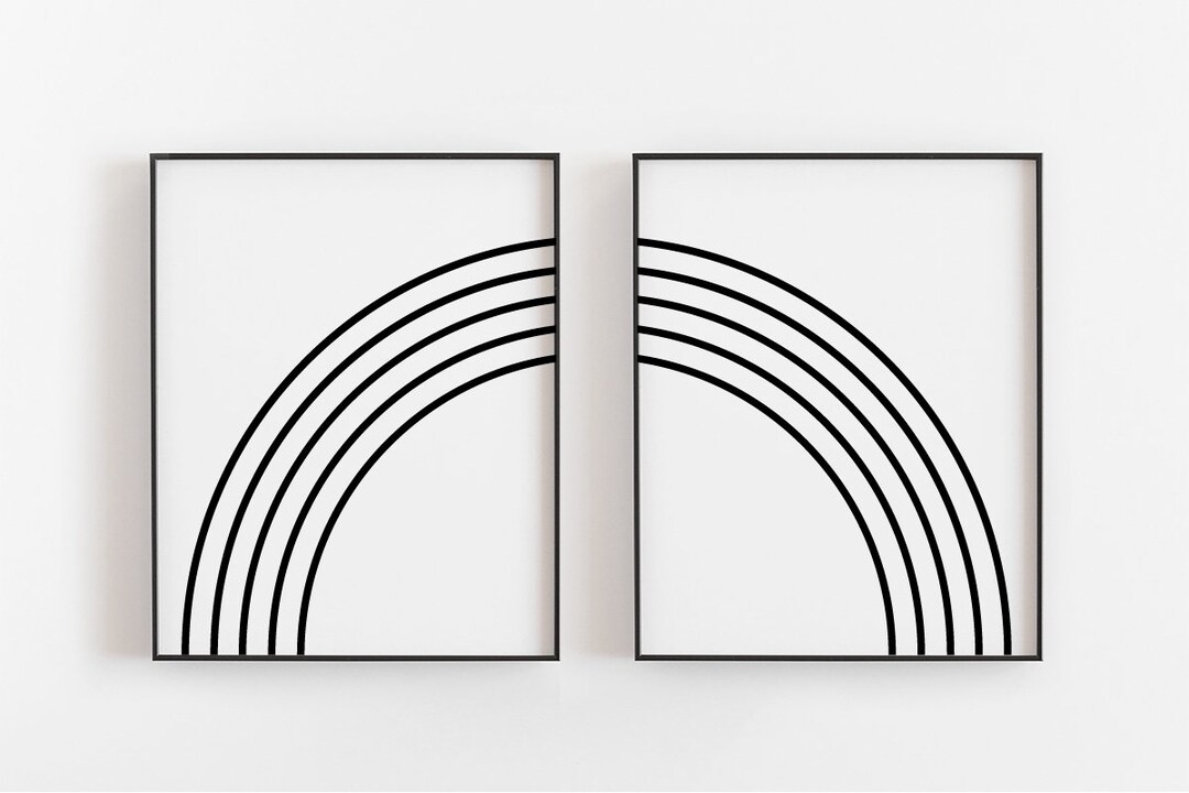 Minimalist Printable Art Set of 2 Prints Black and White Rainbow Sign ...