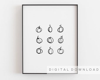 Pumpkin print, Fall wall art, Halloween printable wall art, Fall printable art, Fall decor, Botanical Fall prints, Fall art Pumpkins kitchen