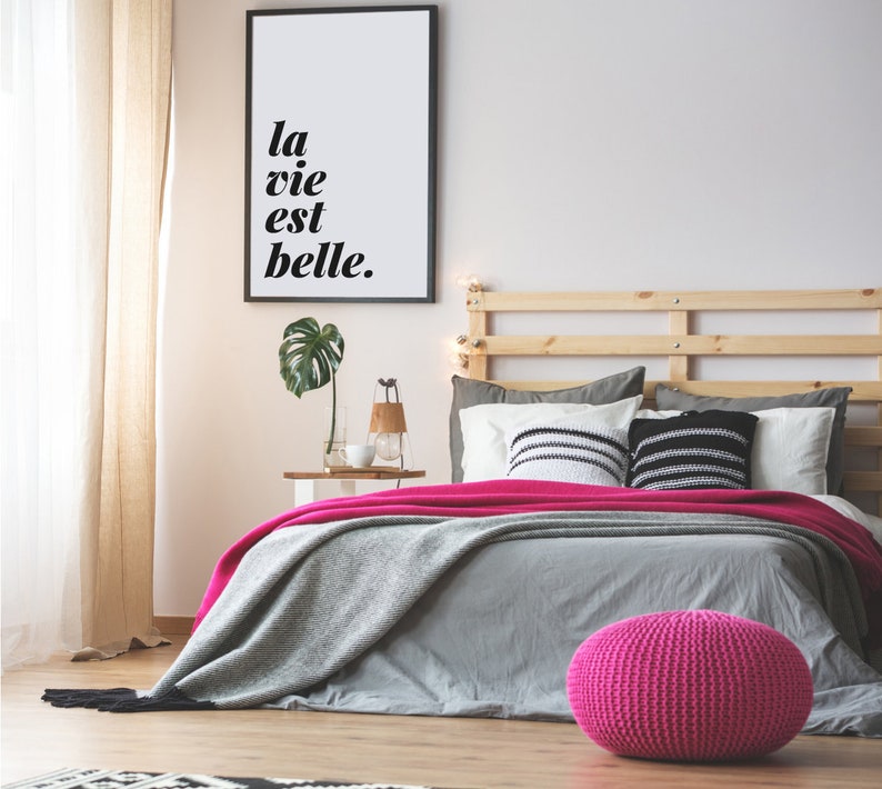 Life is beautiful French bedroom quote Living room art Etsy