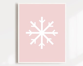 Holiday Snowflake Print, Winter Wall Art, Pink white Christmas Print, Holiday Print, Holiday Decor Christmas Decor Christmas Printable Art,